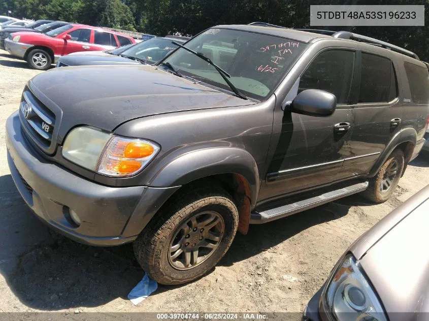 2003 Toyota Sequoia Limited VIN: 5TDBT48A53S196233 Lot: 39704744