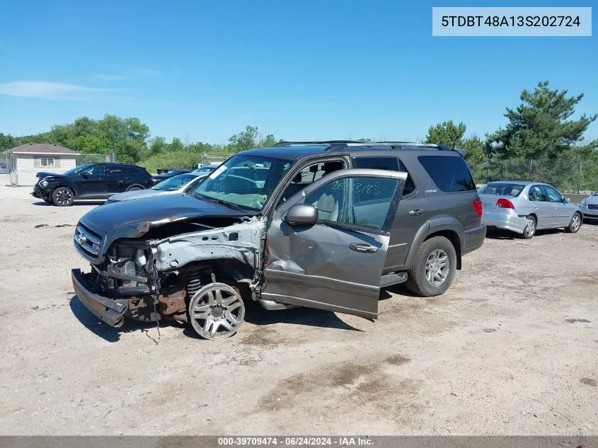 2003 Toyota Sequoia Limited V8 VIN: 5TDBT48A13S202724 Lot: 39709474