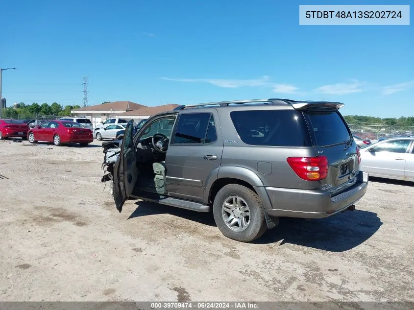 2003 Toyota Sequoia Limited V8 VIN: 5TDBT48A13S202724 Lot: 39709474