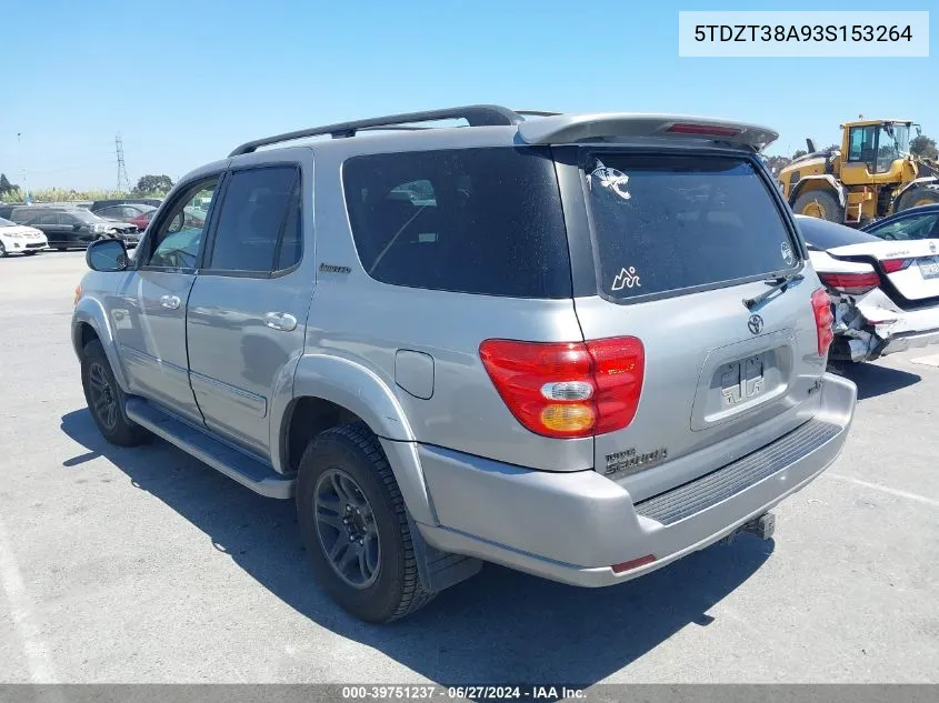 2003 Toyota Sequoia Limited VIN: 5TDZT38A93S153264 Lot: 39751237