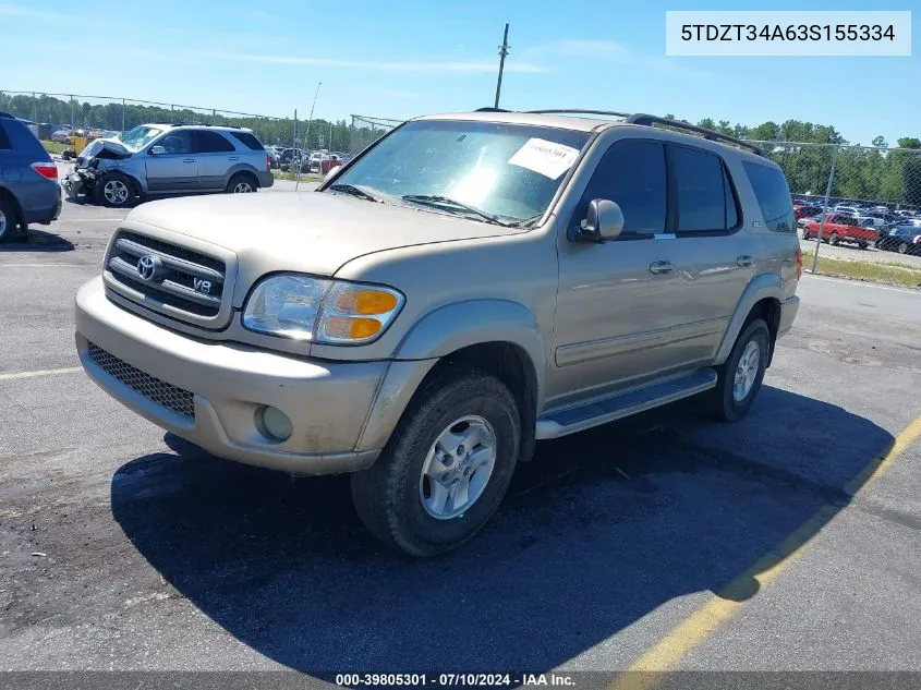 2003 Toyota Sequoia Sr5 V8 VIN: 5TDZT34A63S155334 Lot: 39805301