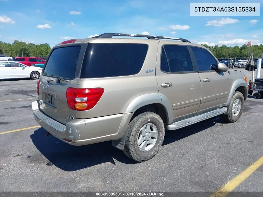 2003 Toyota Sequoia Sr5 V8 VIN: 5TDZT34A63S155334 Lot: 39805301