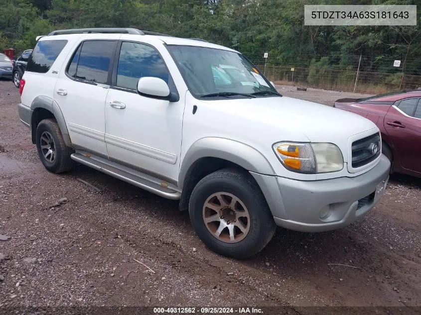 2003 Toyota Sequoia Sr5 V8 VIN: 5TDZT34A63S181643 Lot: 40312562