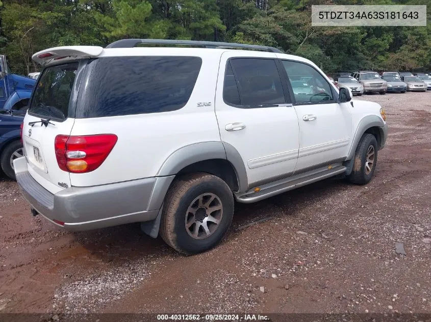 2003 Toyota Sequoia Sr5 V8 VIN: 5TDZT34A63S181643 Lot: 40312562