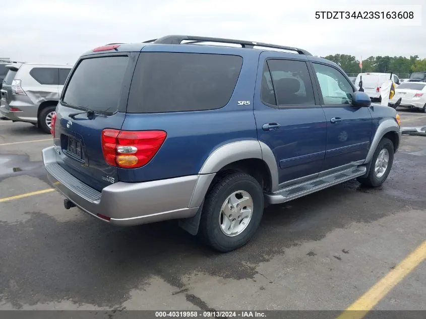 2003 Toyota Sequoia Sr5 V8 VIN: 5TDZT34A23S163608 Lot: 40319958