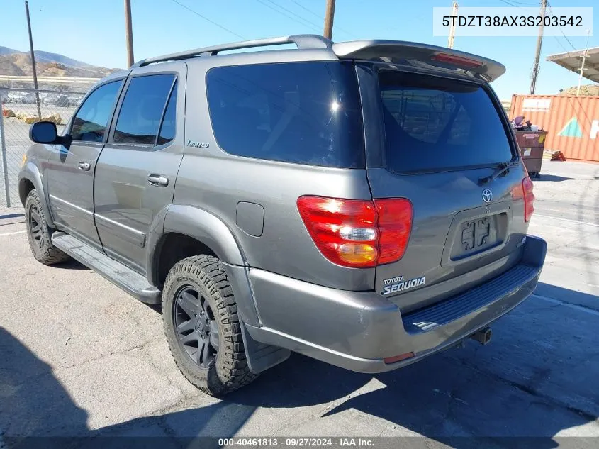 2003 Toyota Sequoia Limited V8 VIN: 5TDZT38AX3S203542 Lot: 40461813