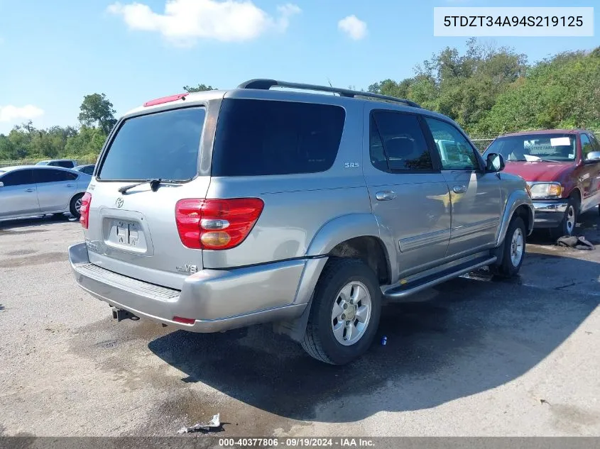 2004 Toyota Sequoia Sr5 V8 VIN: 5TDZT34A94S219125 Lot: 40377806