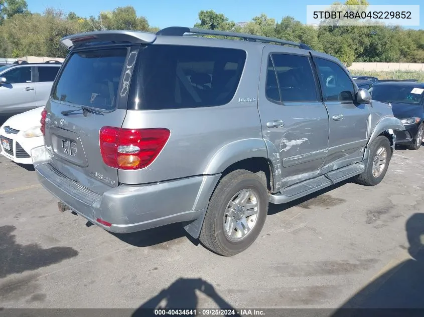 2004 Toyota Sequoia Limited V8 VIN: 5TDBT48A04S229852 Lot: 40434541