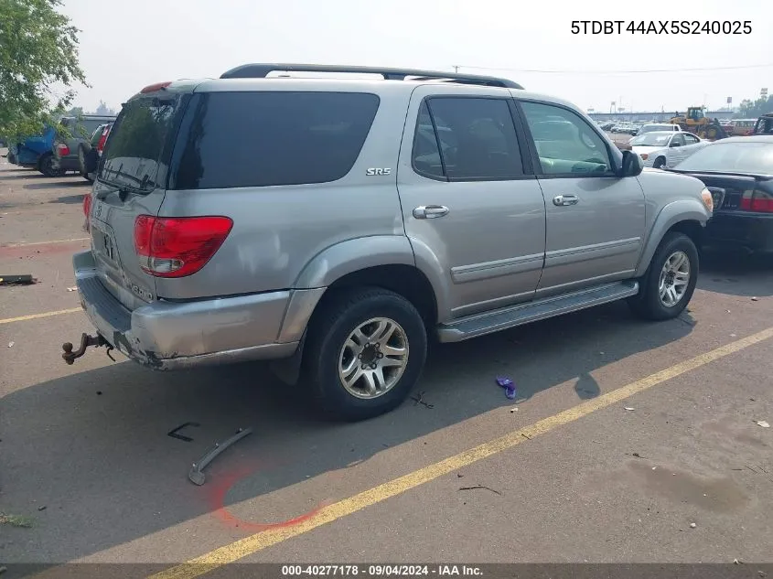 2005 Toyota Sequoia Sr5 V8 VIN: 5TDBT44AX5S240025 Lot: 40277178