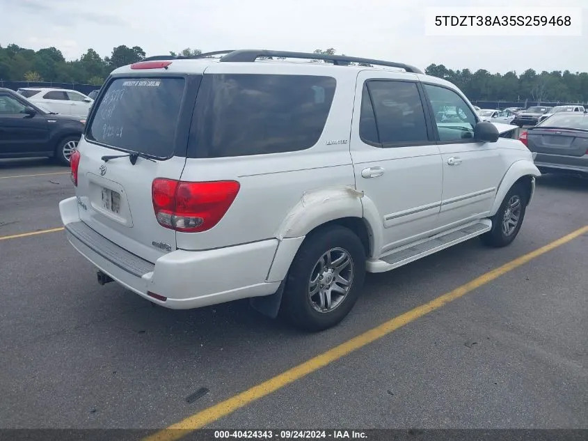 2005 Toyota Sequoia Limited V8 VIN: 5TDZT38A35S259468 Lot: 40424343