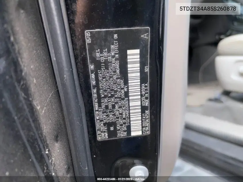 5TDZT34A85S260878 2005 Toyota Sequoia Sr5 V8