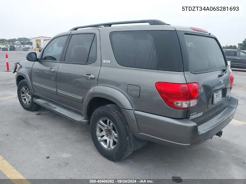 2006 Toyota Sequoia Sr5 V8 VIN: 5TDZT34A06S281693 Lot: 40408262