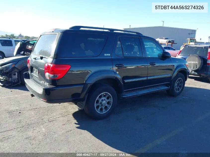 2006 Toyota Sequoia Sr5 V8 VIN: 5TDBT44A56S274326 Lot: 40427117