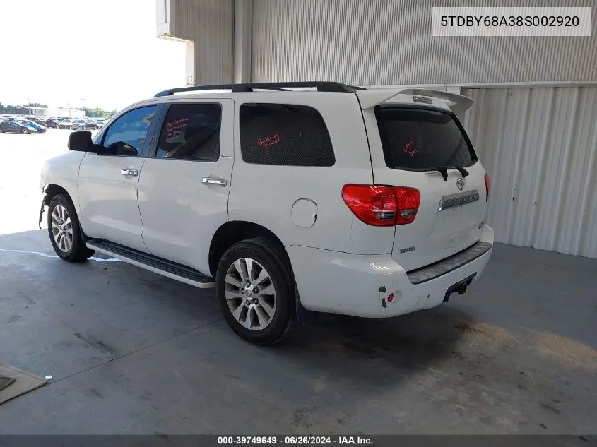 2008 Toyota Sequoia Limited 5.7L V8 VIN: 5TDBY68A38S002920 Lot: 39749649