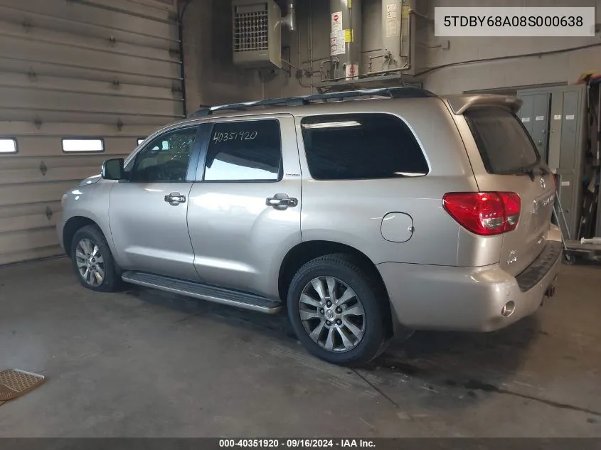 2008 Toyota Sequoia Limited VIN: 5TDBY68A08S000638 Lot: 40351920