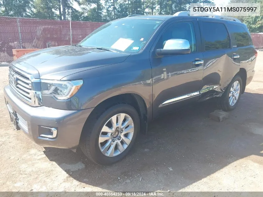 2021 Toyota Sequoia Platinum VIN: 5TDGY5A11MS075997 Lot: 40354233