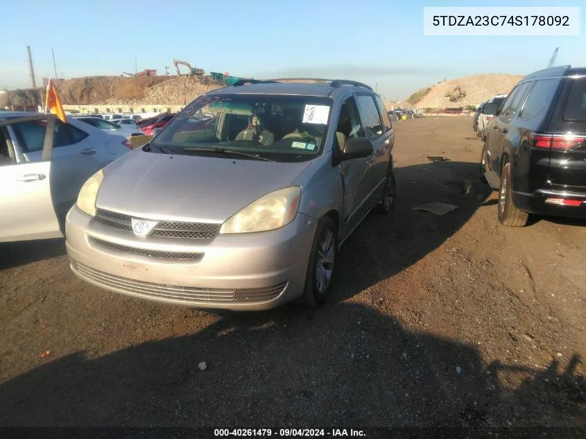 2004 Toyota Sienna Le VIN: 5TDZA23C74S178092 Lot: 40261479