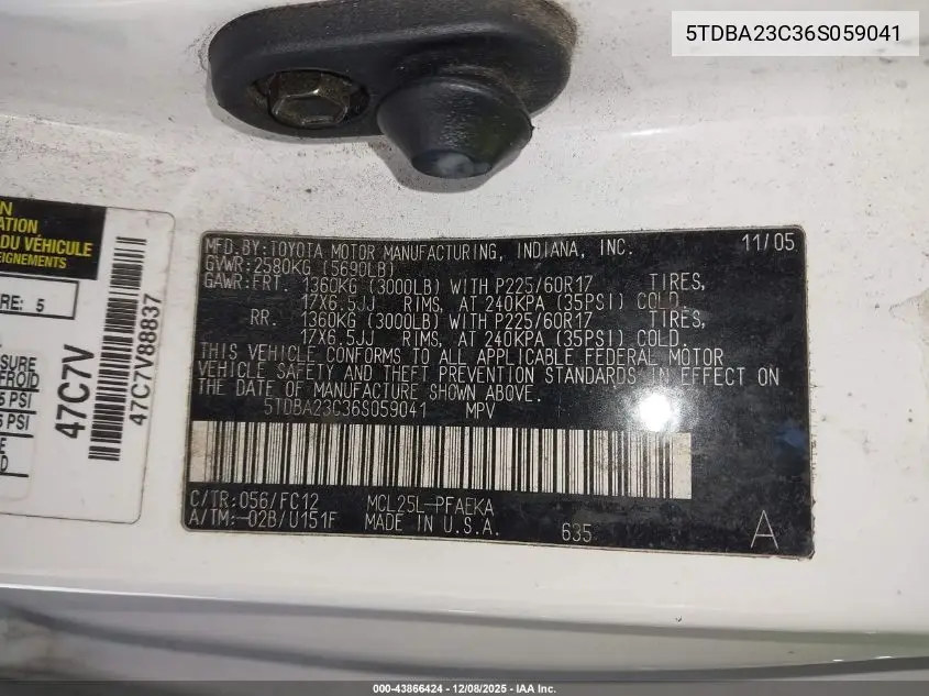 5TDBA23C36S059041 2006 Toyota Sienna Le