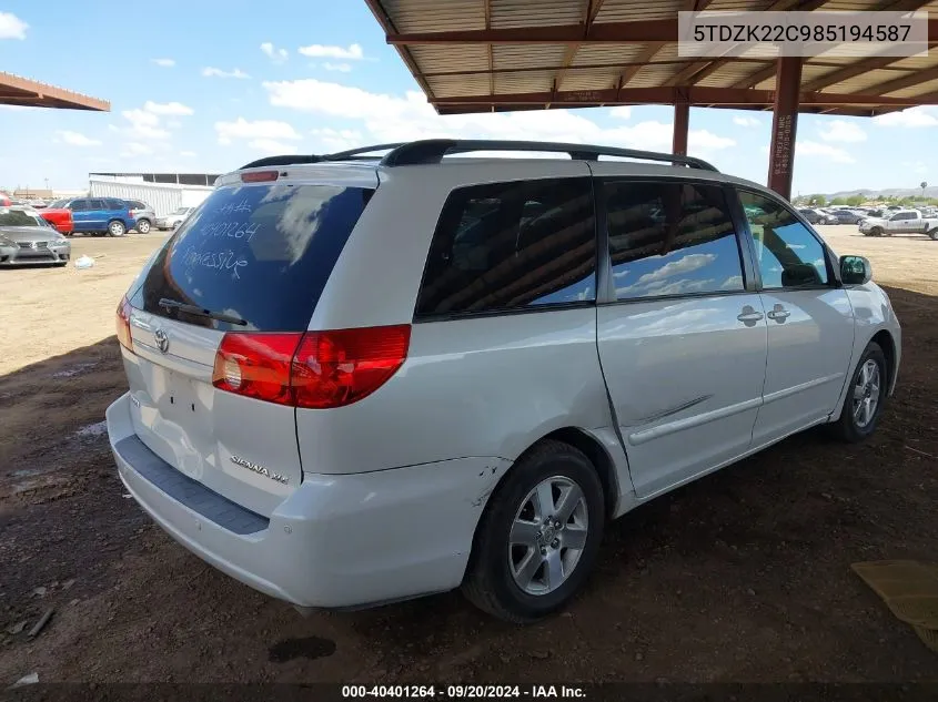 5TDZK22C985194587 2008 Toyota Sienna Xle