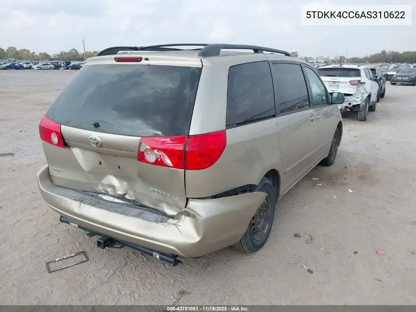 5TDKK4CC6AS310622 2010 Toyota Sienna Le