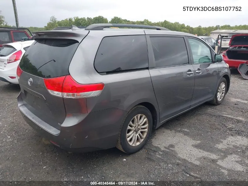 2011 Toyota Sienna Xle V6 VIN: 5TDYK3DC6BS107752 Lot: 40345464