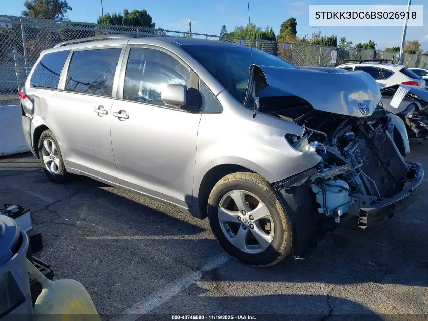5TDKK3DC6BS026918 2011 Toyota Sienna Le V6