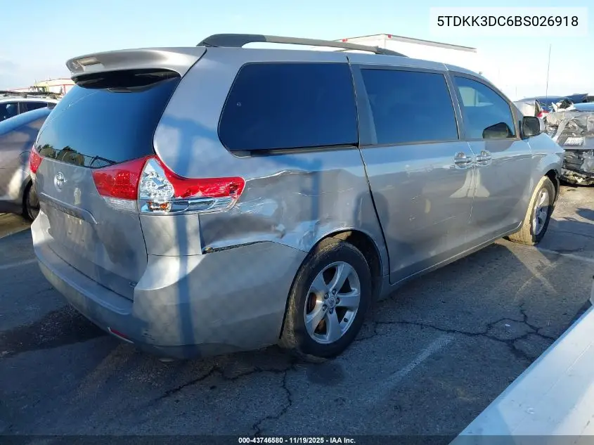 5TDKK3DC6BS026918 2011 Toyota Sienna Le V6