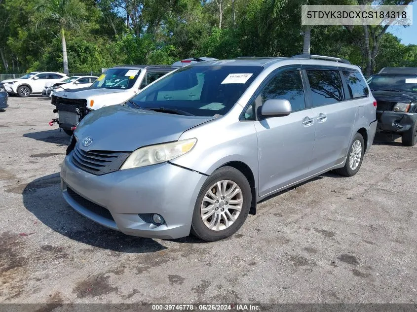 5TDYK3DCXCS184318 2012 Toyota Sienna Xle V6 8 Passenger