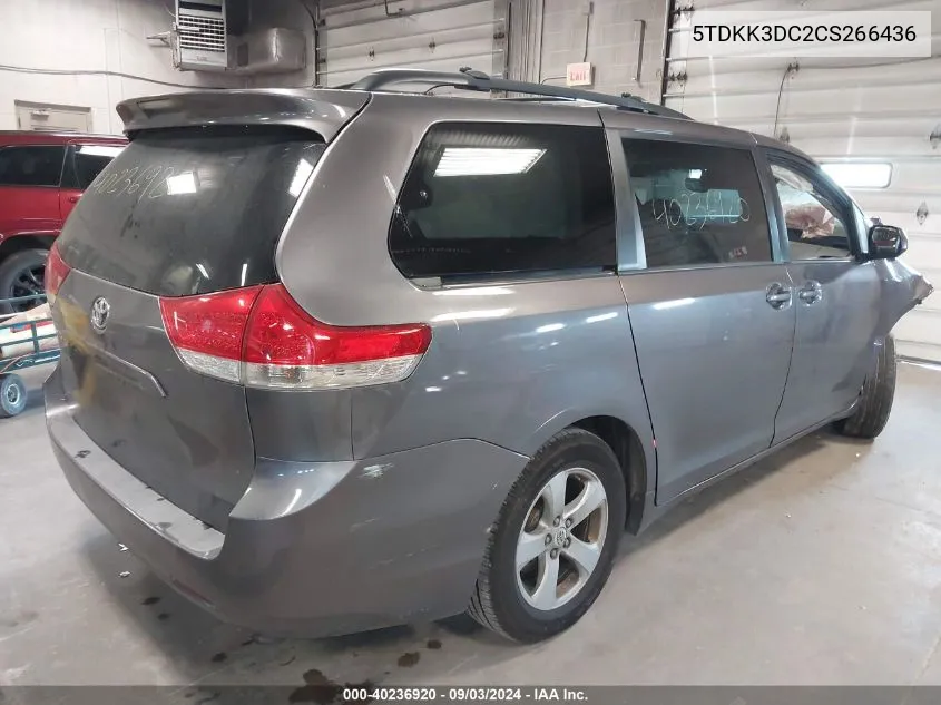 2012 Toyota Sienna Le V6 8 Passenger VIN: 5TDKK3DC2CS266436 Lot: 40236920