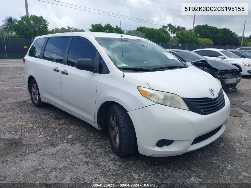 5TDZK3DC2CS195155 2012 Toyota Sienna Base V6 7 Passenger