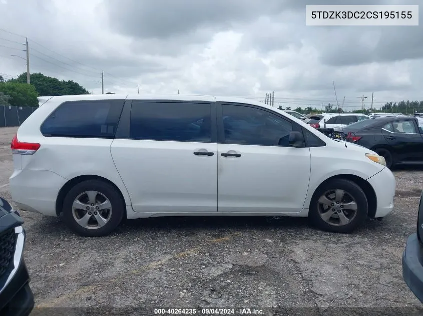 5TDZK3DC2CS195155 2012 Toyota Sienna Base V6 7 Passenger