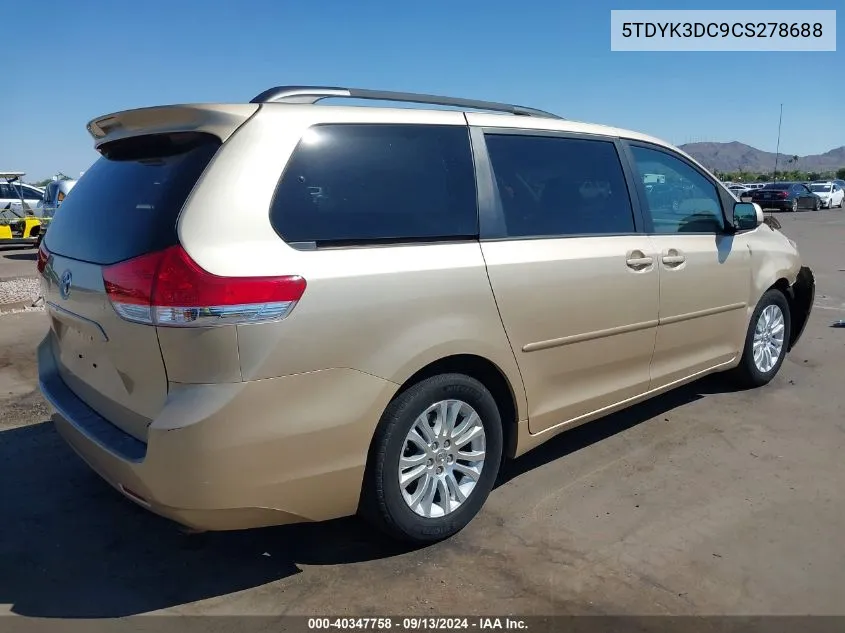 5TDYK3DC9CS278688 2012 Toyota Sienna Xle V6 8 Passenger