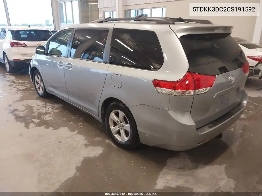 5TDKK3DC2CS191592 2012 Toyota Sienna Le V6 8 Passenger