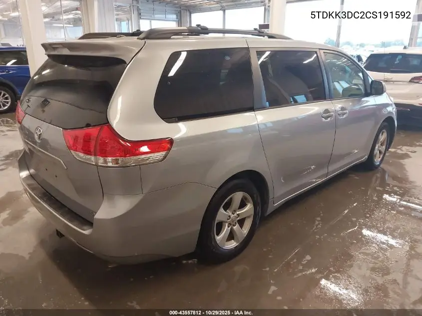 5TDKK3DC2CS191592 2012 Toyota Sienna Le V6 8 Passenger