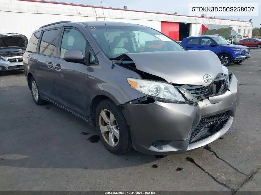 5TDKK3DC5CS258007 2012 Toyota Sienna Le V6 8 Passenger