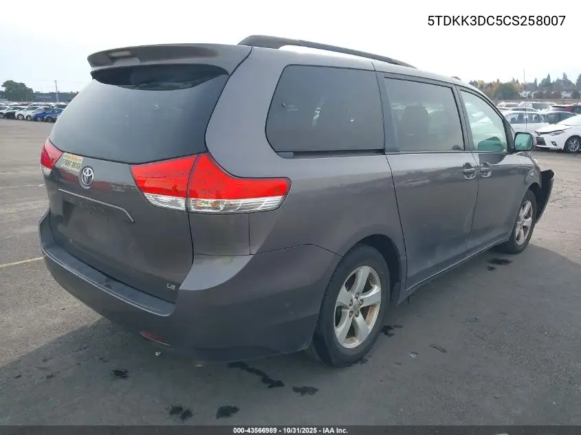 5TDKK3DC5CS258007 2012 Toyota Sienna Le V6 8 Passenger