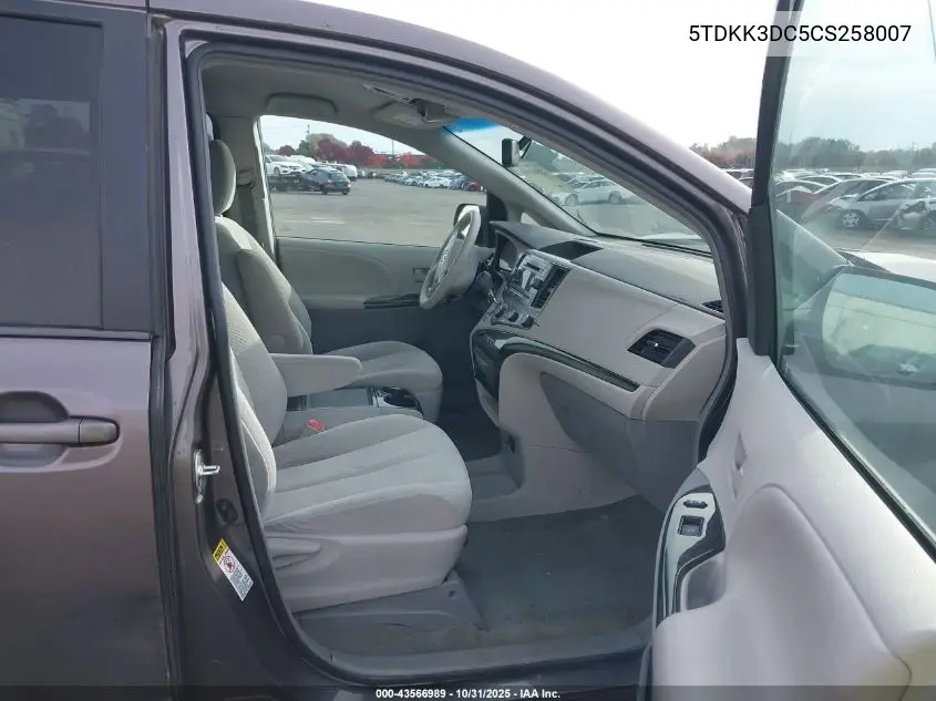 5TDKK3DC5CS258007 2012 Toyota Sienna Le V6 8 Passenger
