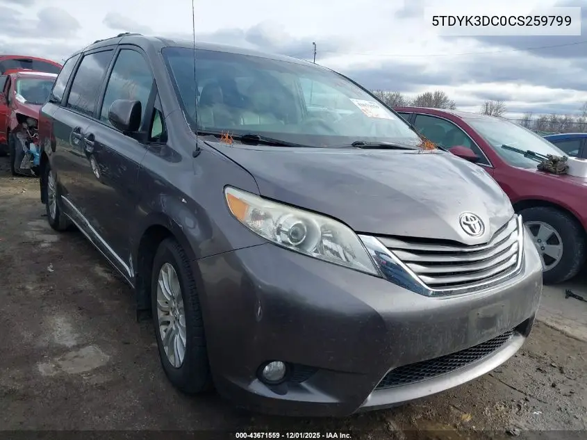 5TDYK3DC0CS259799 2012 Toyota Sienna Xle V6 8 Passenger