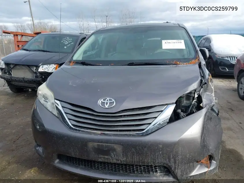 5TDYK3DC0CS259799 2012 Toyota Sienna Xle V6 8 Passenger