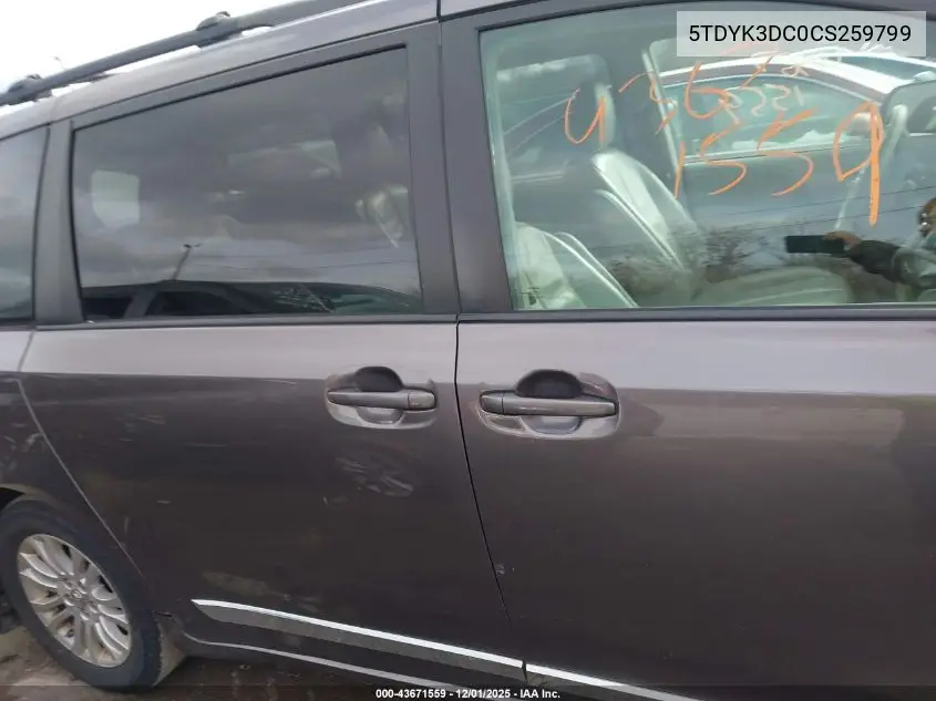 5TDYK3DC0CS259799 2012 Toyota Sienna Xle V6 8 Passenger