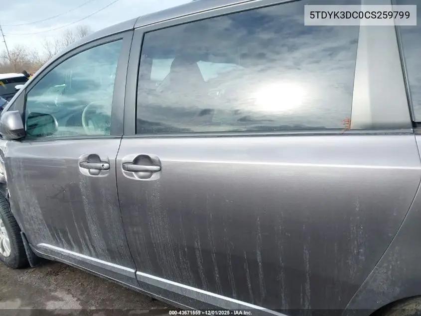 5TDYK3DC0CS259799 2012 Toyota Sienna Xle V6 8 Passenger