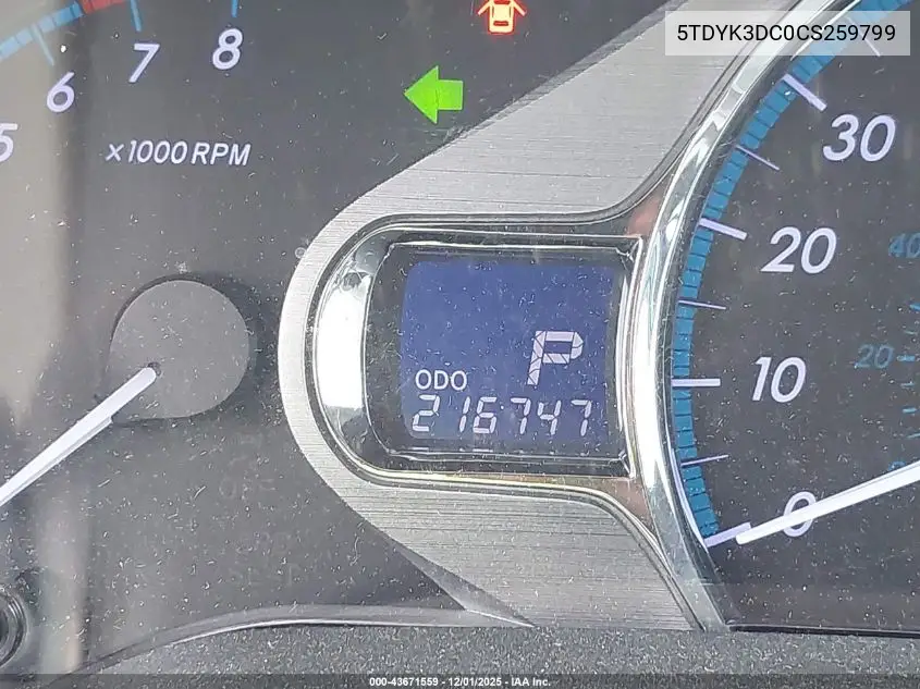 5TDYK3DC0CS259799 2012 Toyota Sienna Xle V6 8 Passenger