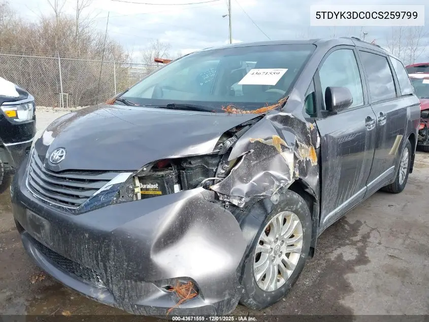 5TDYK3DC0CS259799 2012 Toyota Sienna Xle V6 8 Passenger