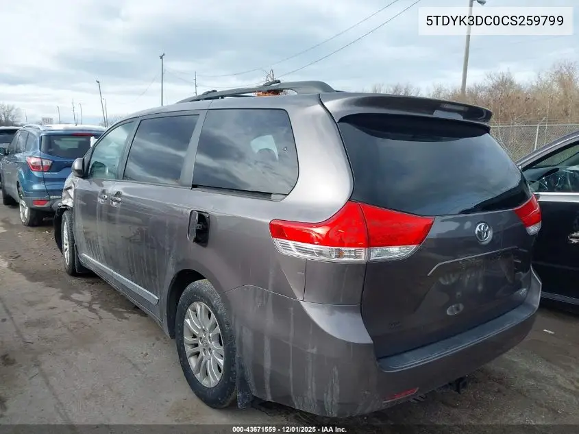 5TDYK3DC0CS259799 2012 Toyota Sienna Xle V6 8 Passenger