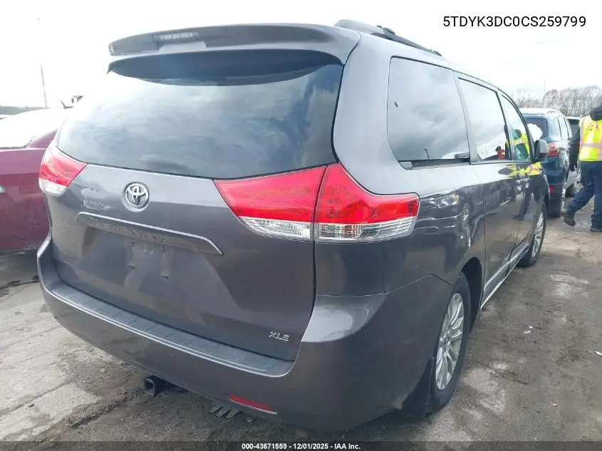 5TDYK3DC0CS259799 2012 Toyota Sienna Xle V6 8 Passenger