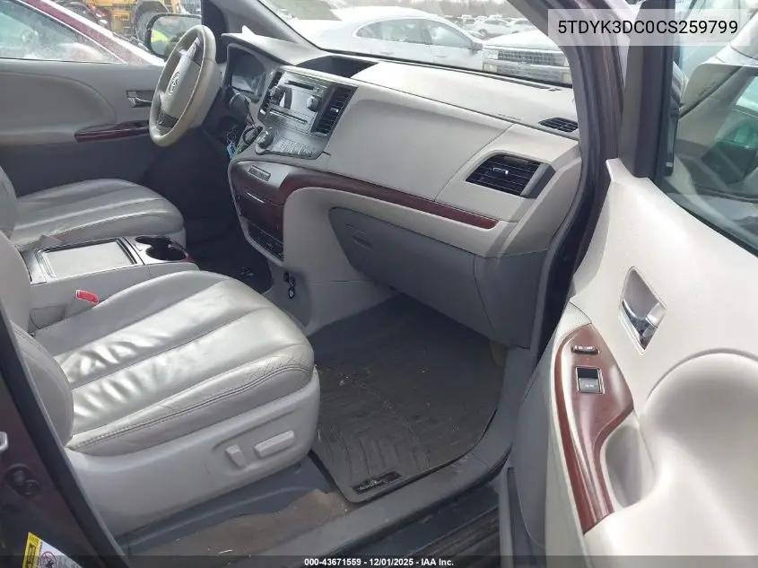 5TDYK3DC0CS259799 2012 Toyota Sienna Xle V6 8 Passenger