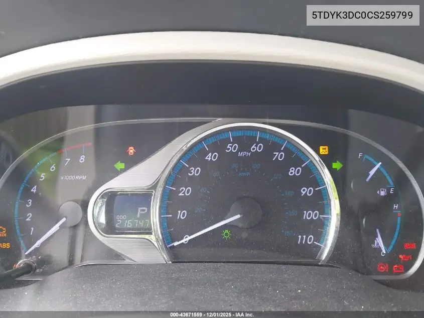 5TDYK3DC0CS259799 2012 Toyota Sienna Xle V6 8 Passenger