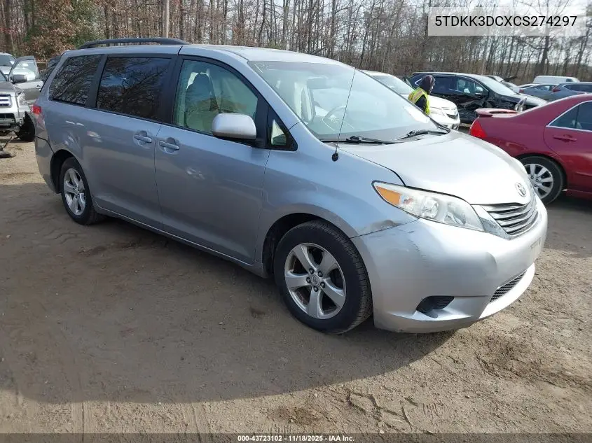 5TDKK3DCXCS274297 2012 Toyota Sienna Le V6 8 Passenger