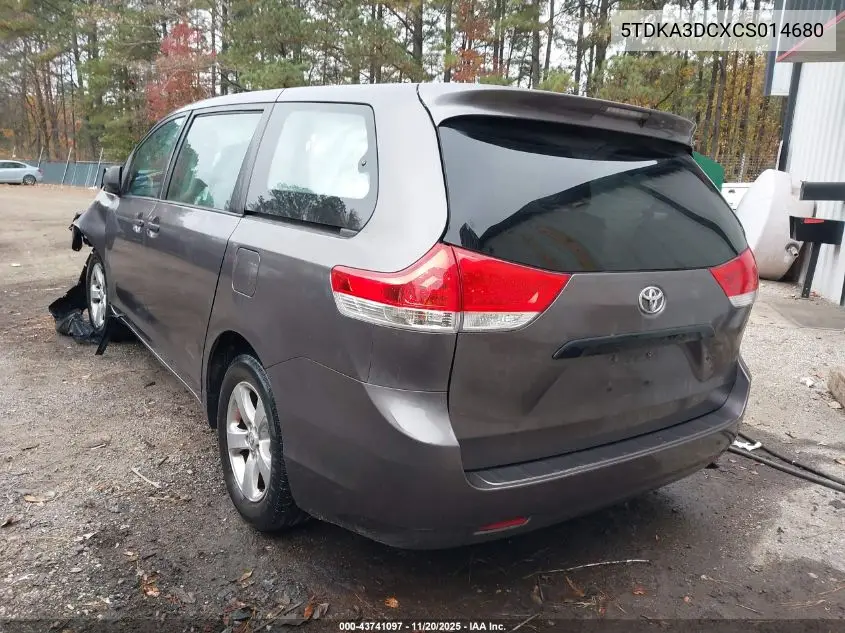 5TDKA3DCXCS014680 2012 Toyota Sienna Base 7 Passenger
