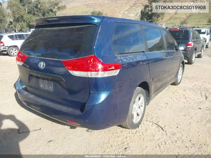 5TDKA3DC8CS015908 2012 Toyota Sienna Base 7 Passenger